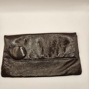 Goldenbleu Made In Italy Dark Brown Patent Leather Crinkled Envelope Clutch Bag